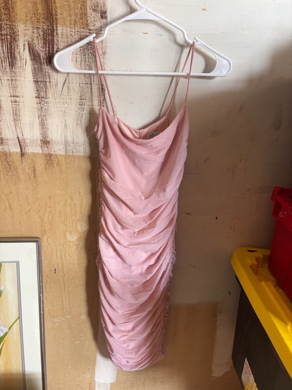 Oh Polly Blush Pink Ruched Midi Slip Dress